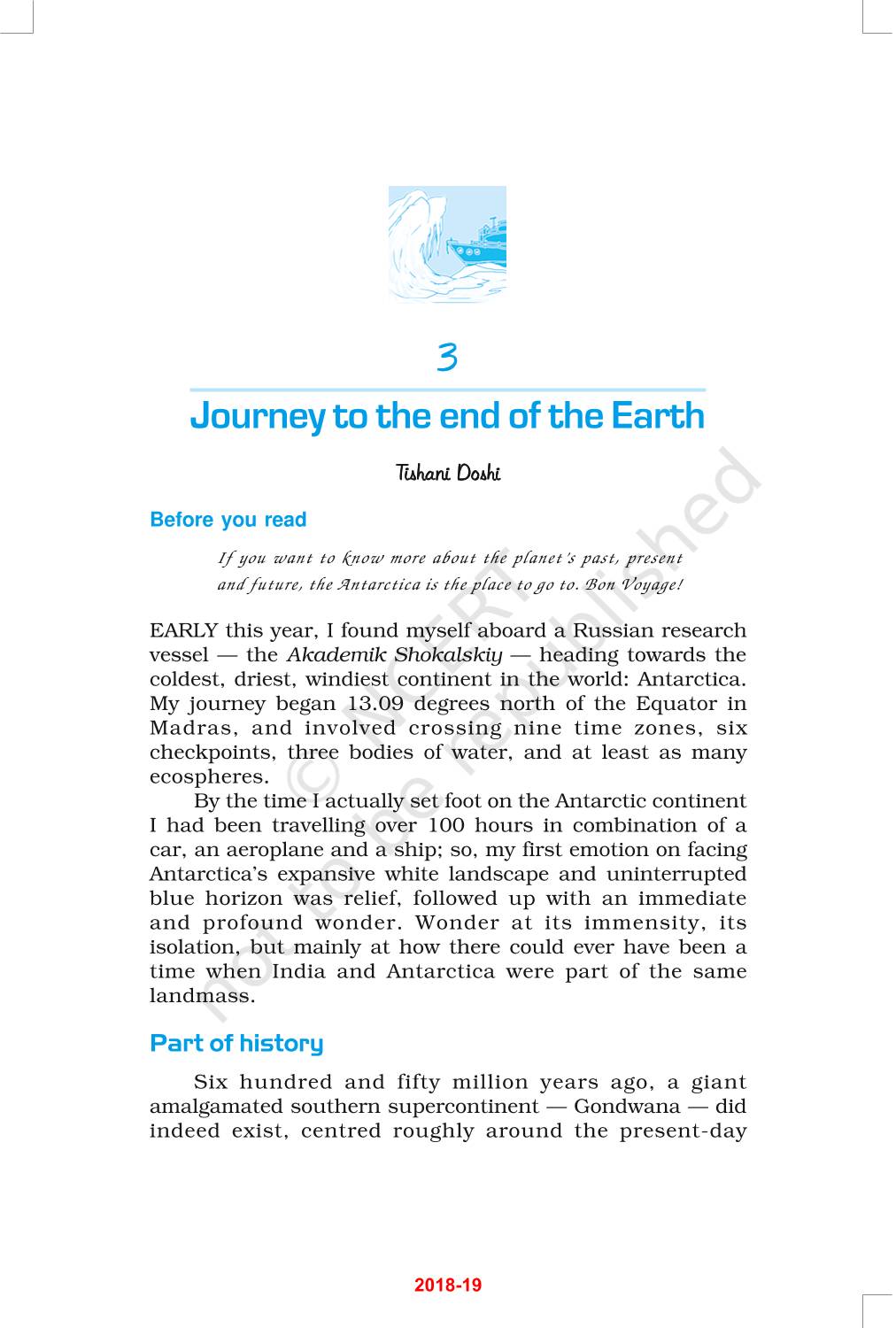 Journey To The End Of The Earth - NCERT Book of Class 12 Vistas